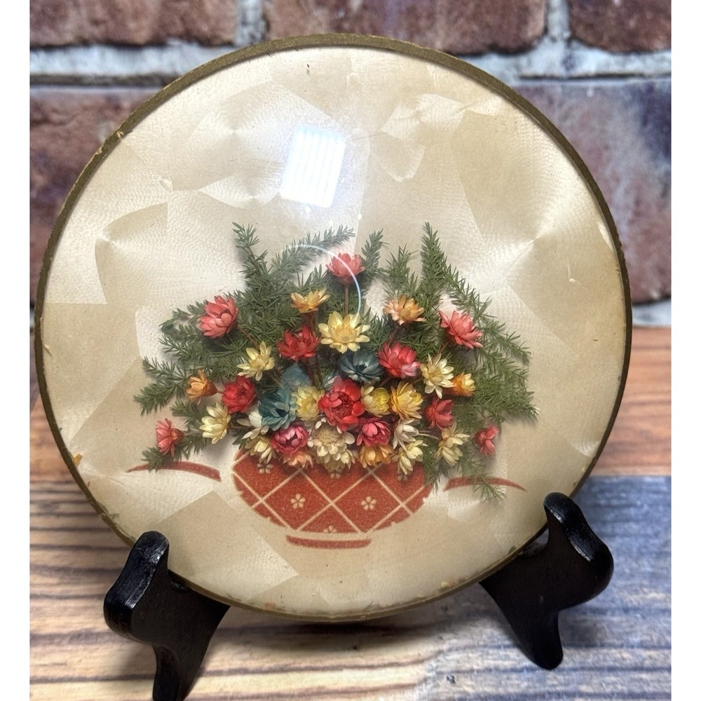 Vtg Peter Watson Studio Dried Flower Basket Bubble Glass Convex Wall Art Kitsch
